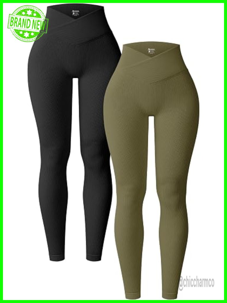 2 Pack Ribbed Seamless Yoga Leggings High Waist Workout Athletic Leggings